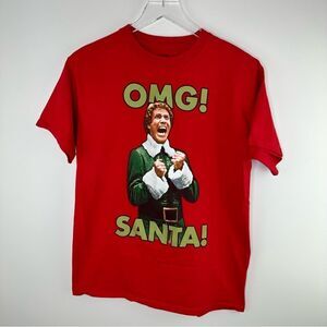 Elf The Movie “OMG!‎ SANTA!” Mens Red T-Shirt Size Medium Christmas Will Ferrell
